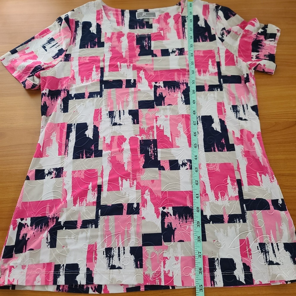 JM Collection‎ Textured Blouse Womens Short Sleeve Stretch Sz M - Picture 6 of 8